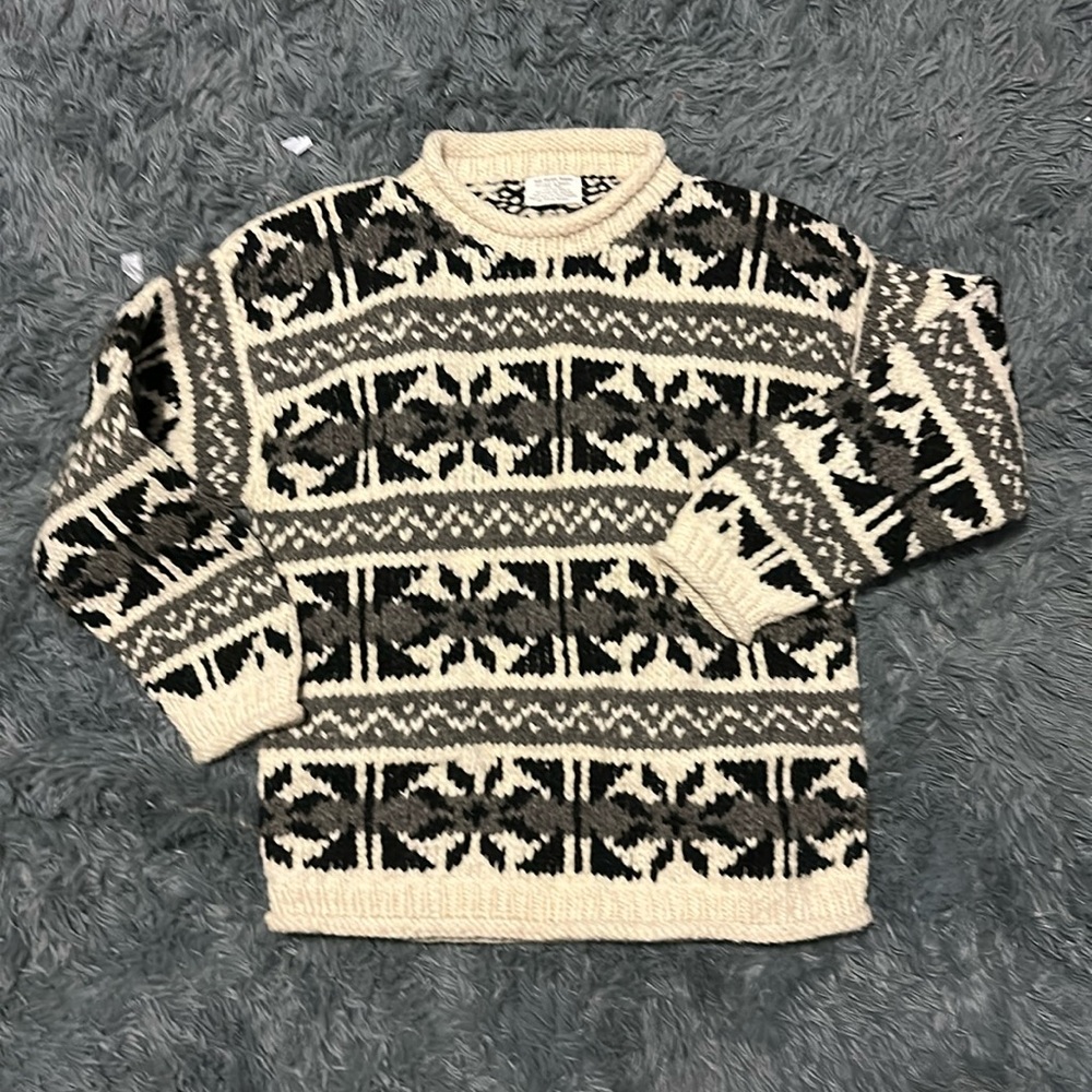 Chunky Wool Sweater Crew Neck Pullover Vintage Fair Isle Apres Ski